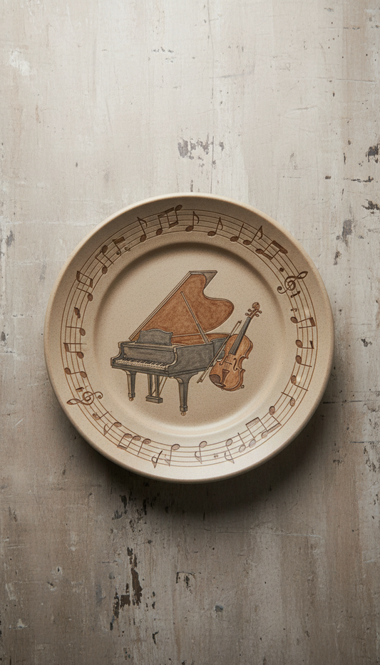 Stoneware Dessert Plate With Musical Motif